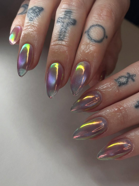 Chrome over cateye nails